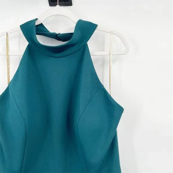 Jenny Yoo Petra Halter Neck Open Back Dress Teal Plus Size 24 Formal Caspian Sea - Picture 2 of 13